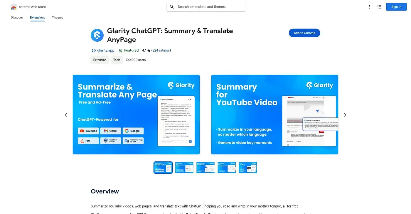 Screenshot of Glarity ChatGPT Summary Tool - Chrome Extension