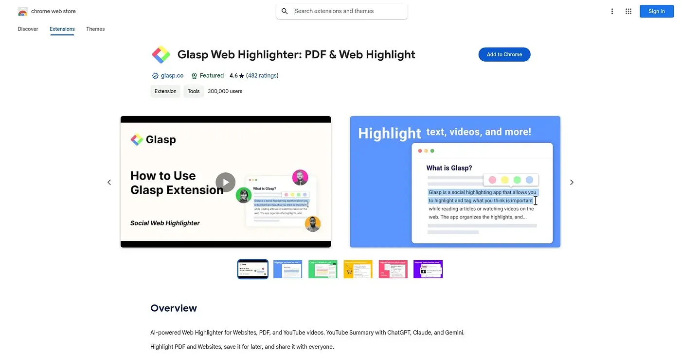 Screenshot of Glasp Web Highlighter Chrome Extension