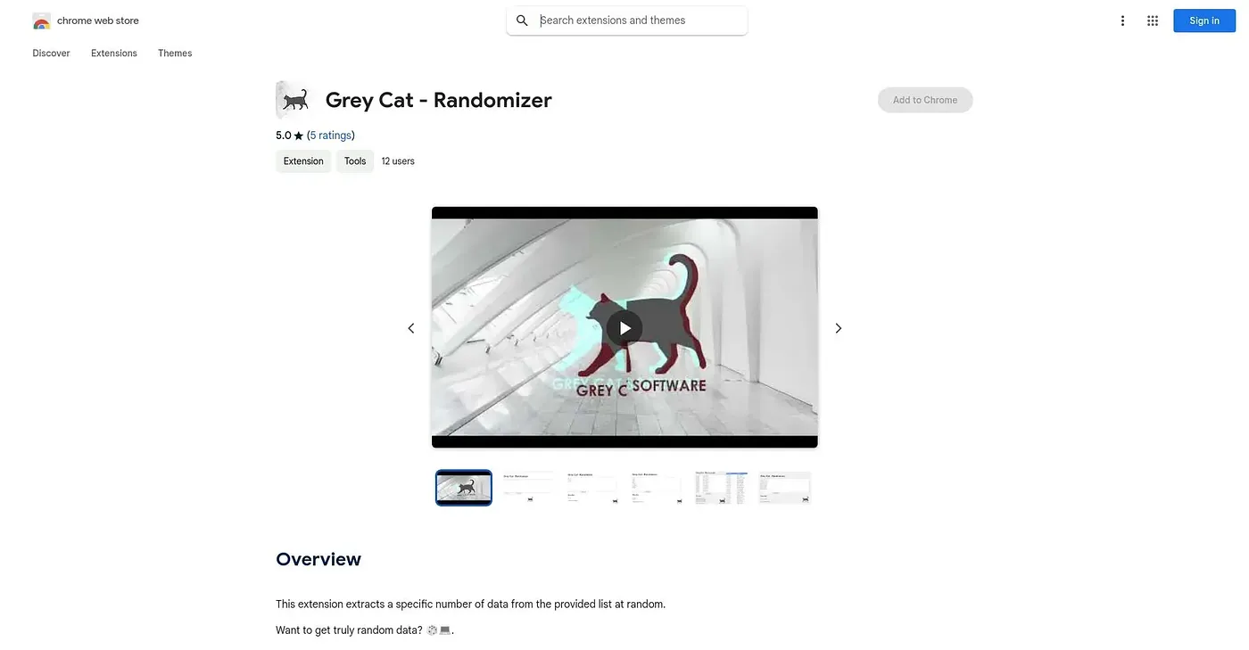 Screenshot of Grey Cat Randomizer Chrome Extension