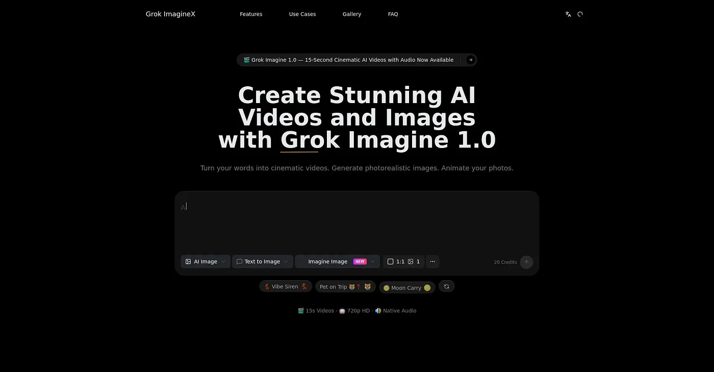 Screenshot of Grok Imagine 1.0 AI