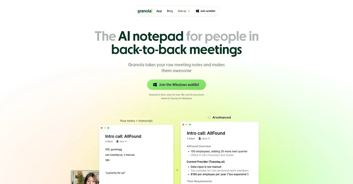 Screenshot of Granola