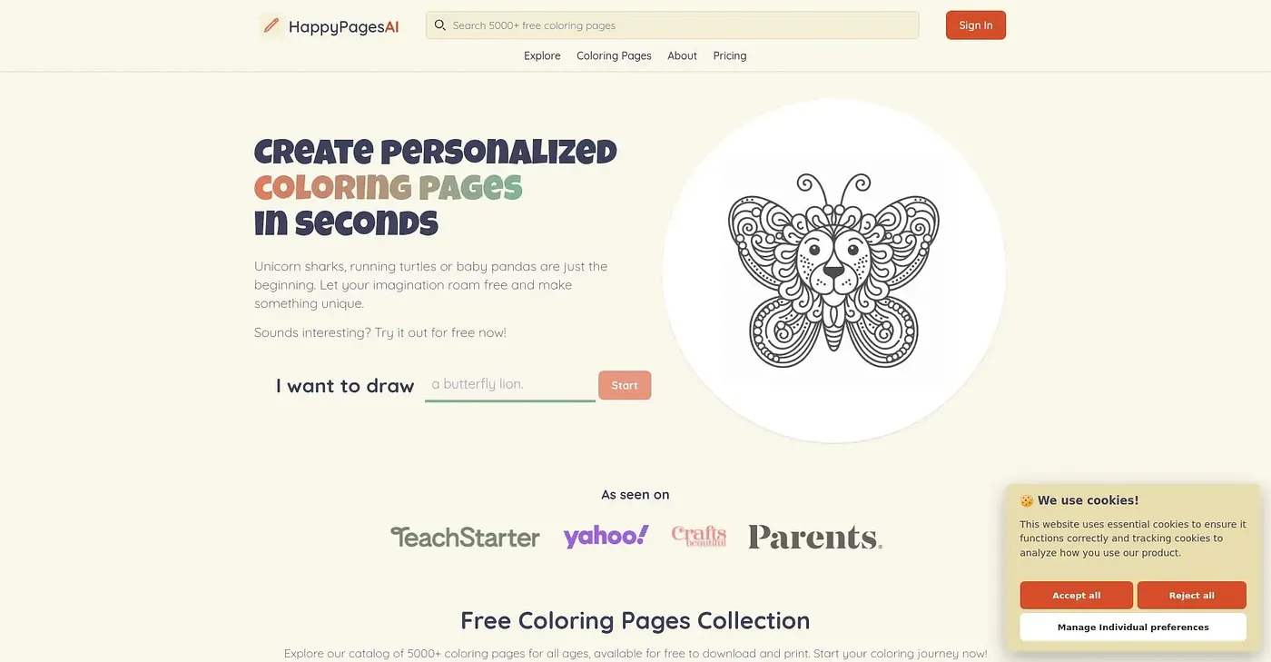 Screenshot of Happy Pages AI