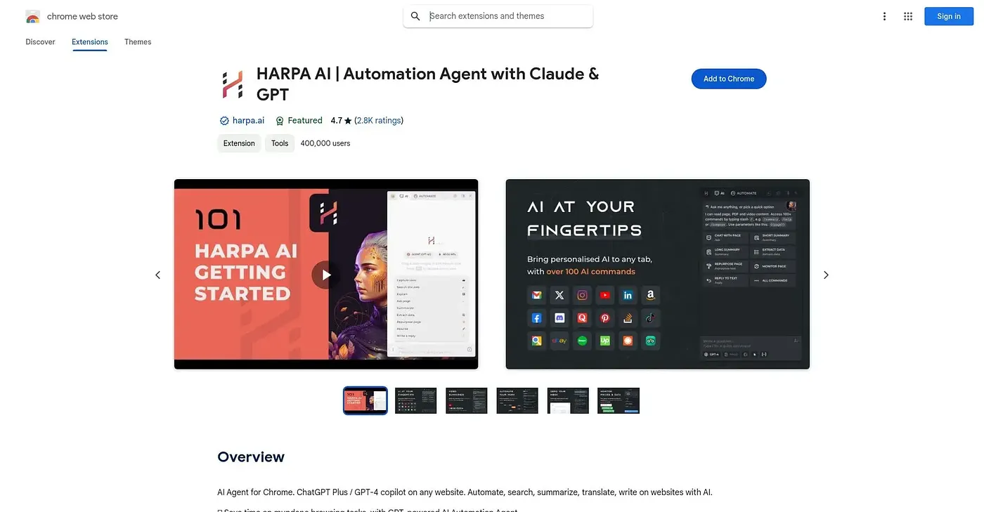 Screenshot of Harpa AI