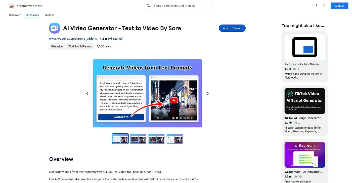 Screenshot of AI Video Generator Text T
