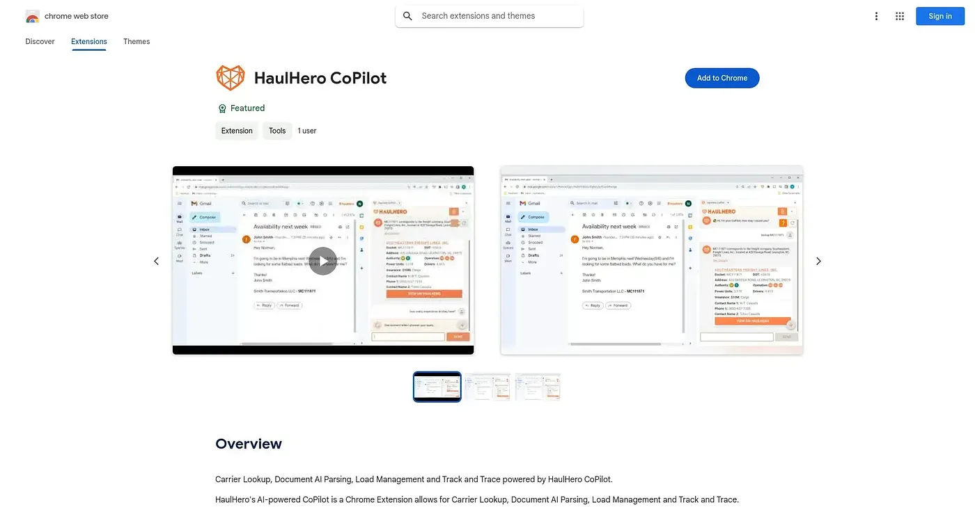 Screenshot of HaulHero Chrome Extension