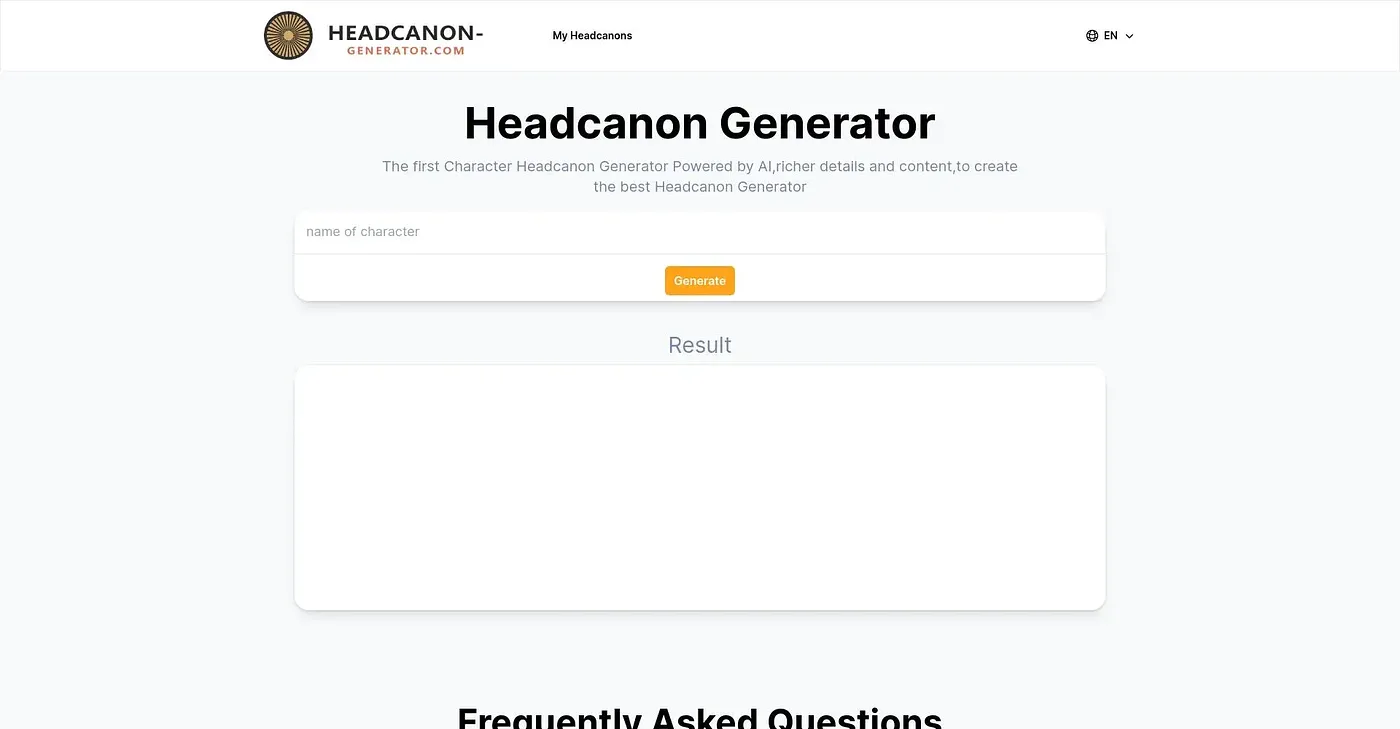 Screenshot of Headcanon Generator