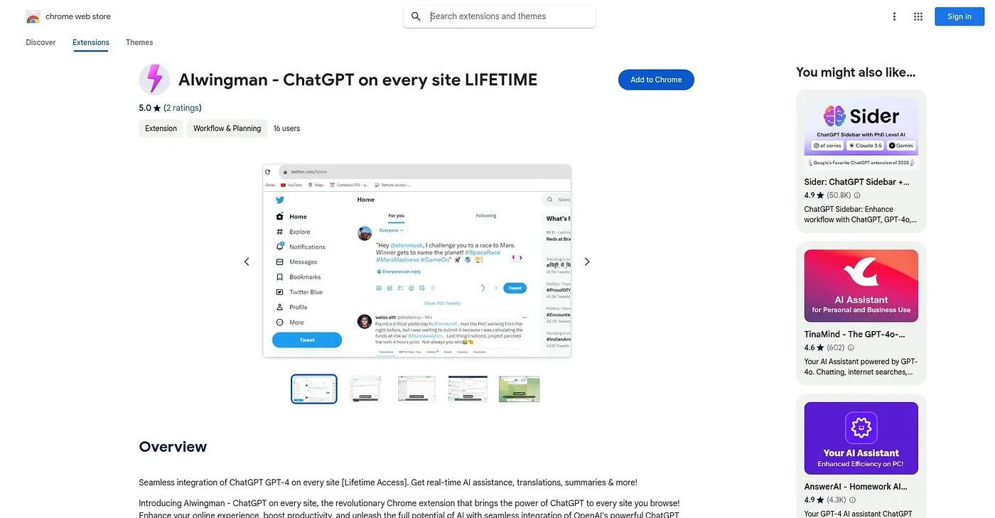 Screenshot of AI Wingman - Chrome Extension