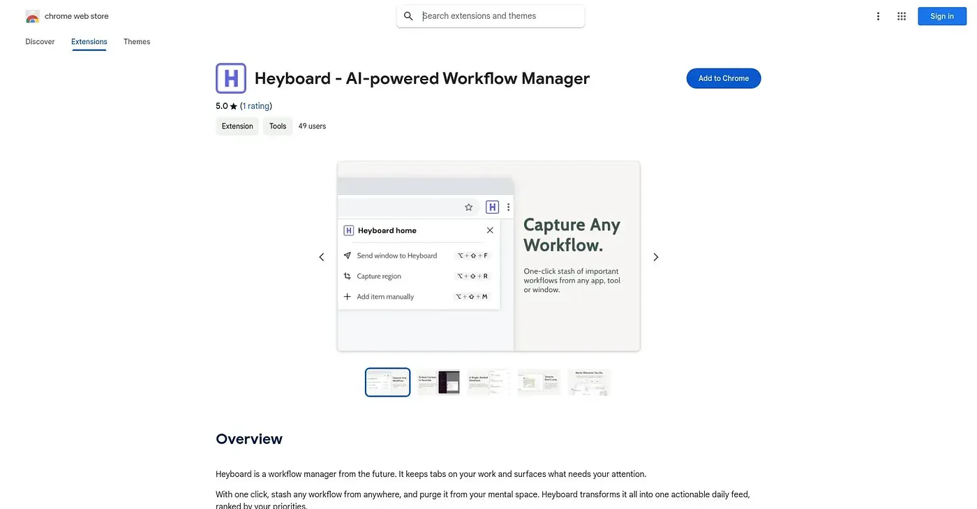 Screenshot of Heyboard Chrome Extension