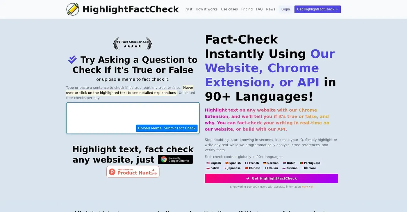 Screenshot of Highlight Fact Check