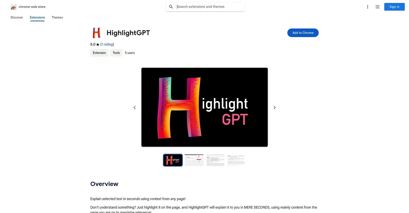 Screenshot of Highlight GPT Chrome Extension