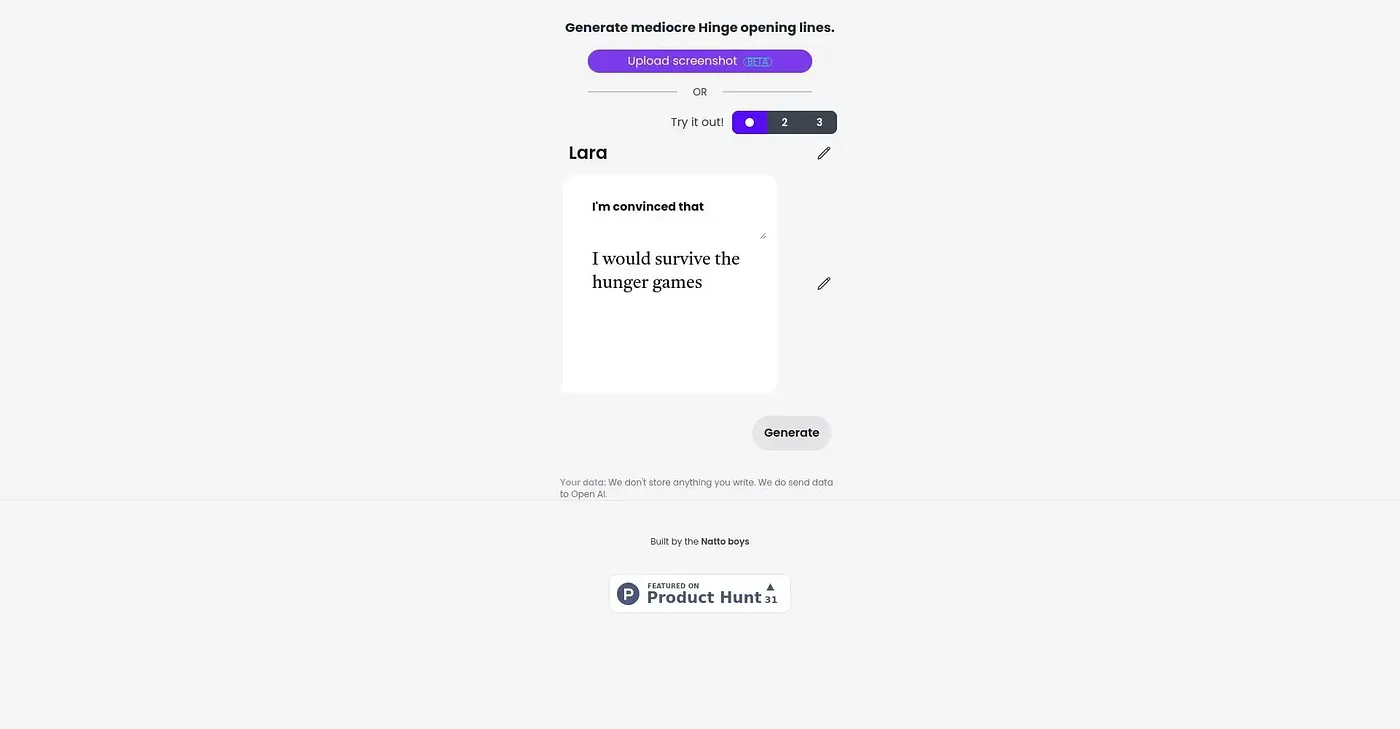Screenshot of Hinge GPT