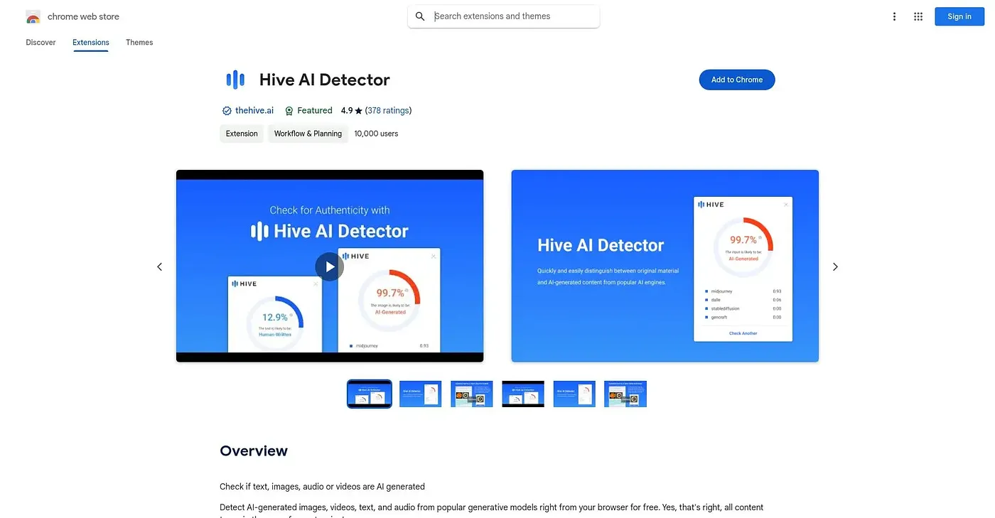 Screenshot of Hive AI Detector