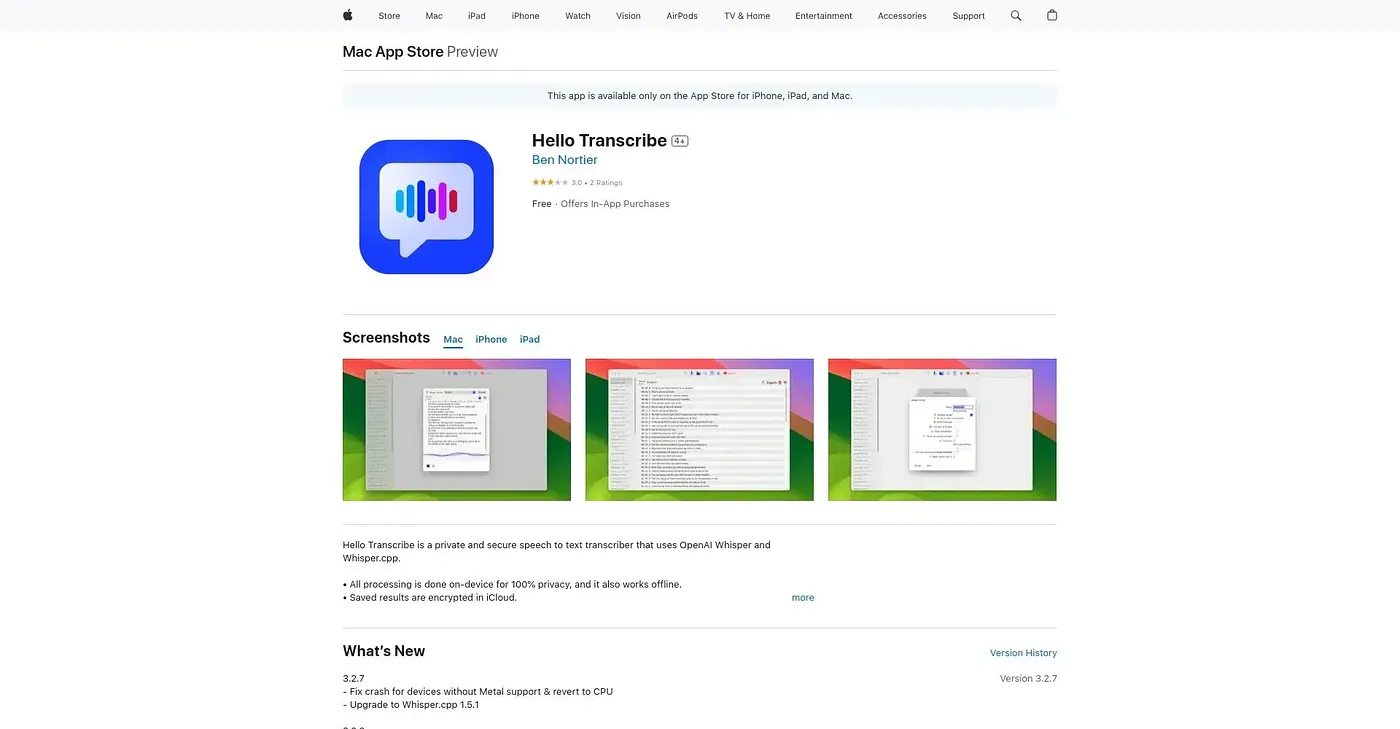Screenshot of Hello Transcribe