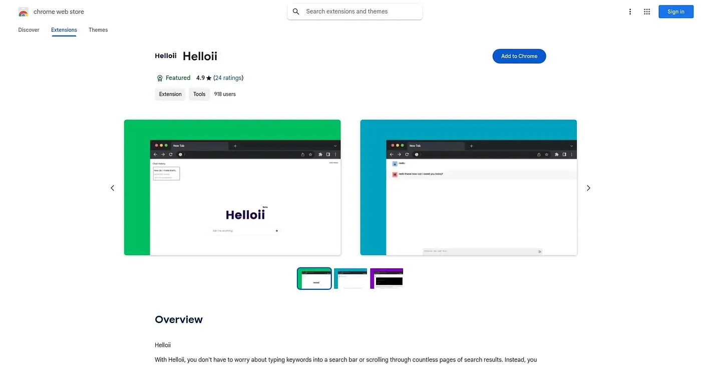 Screenshot of Helloii Chrome Extension