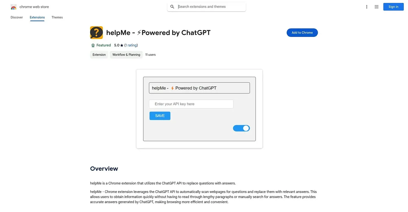 Screenshot of HelpMe - Chrome Extension