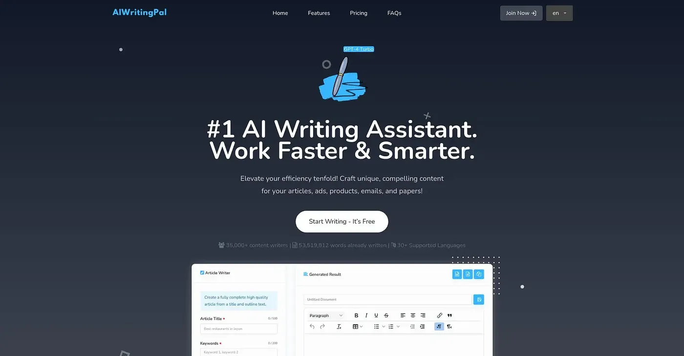 Screenshot of AI Writing Pal