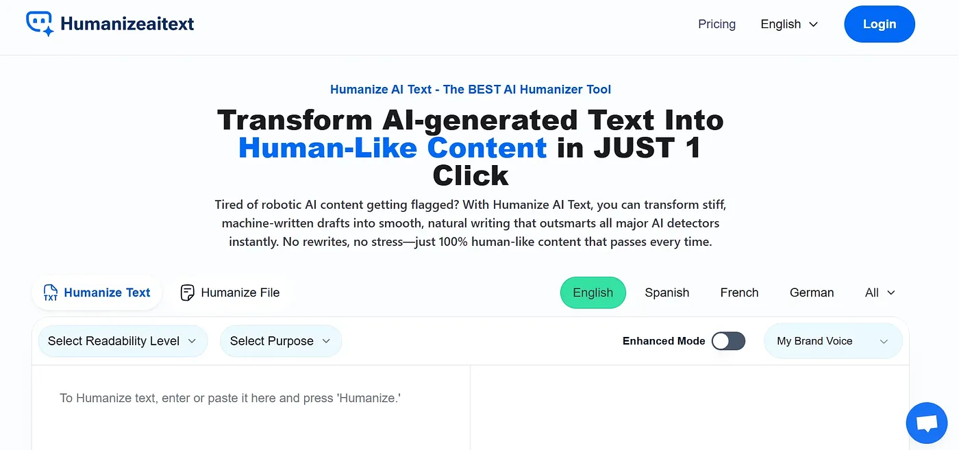 Screenshot of Humanize AI Text