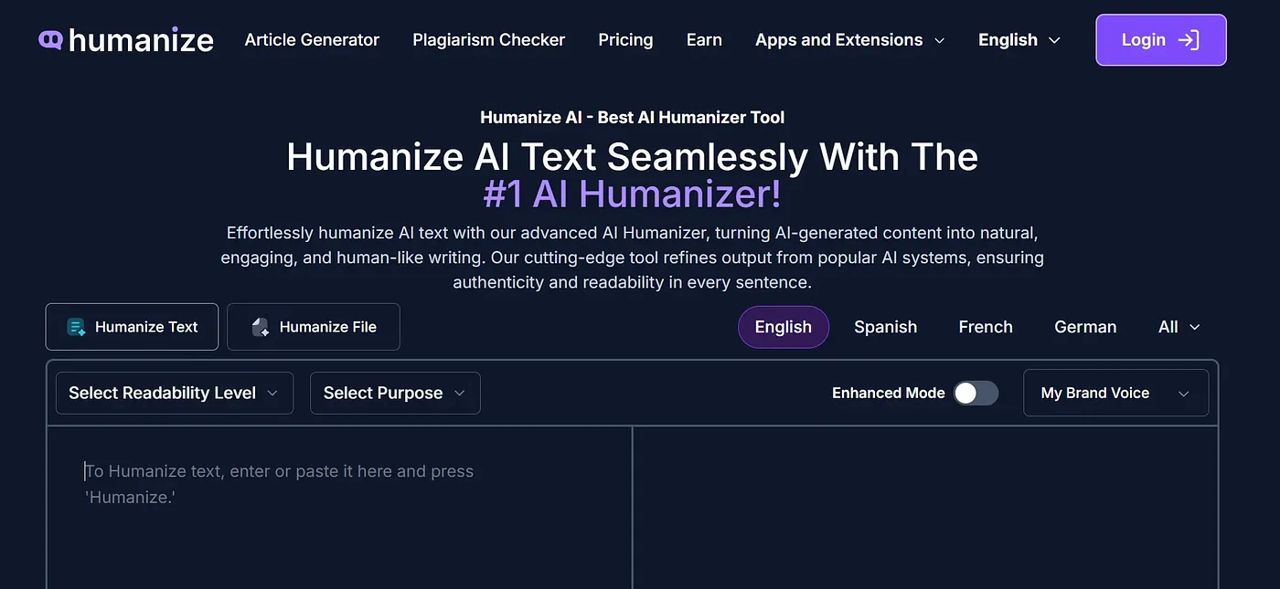 Screenshot of Humanize AI Text Tool