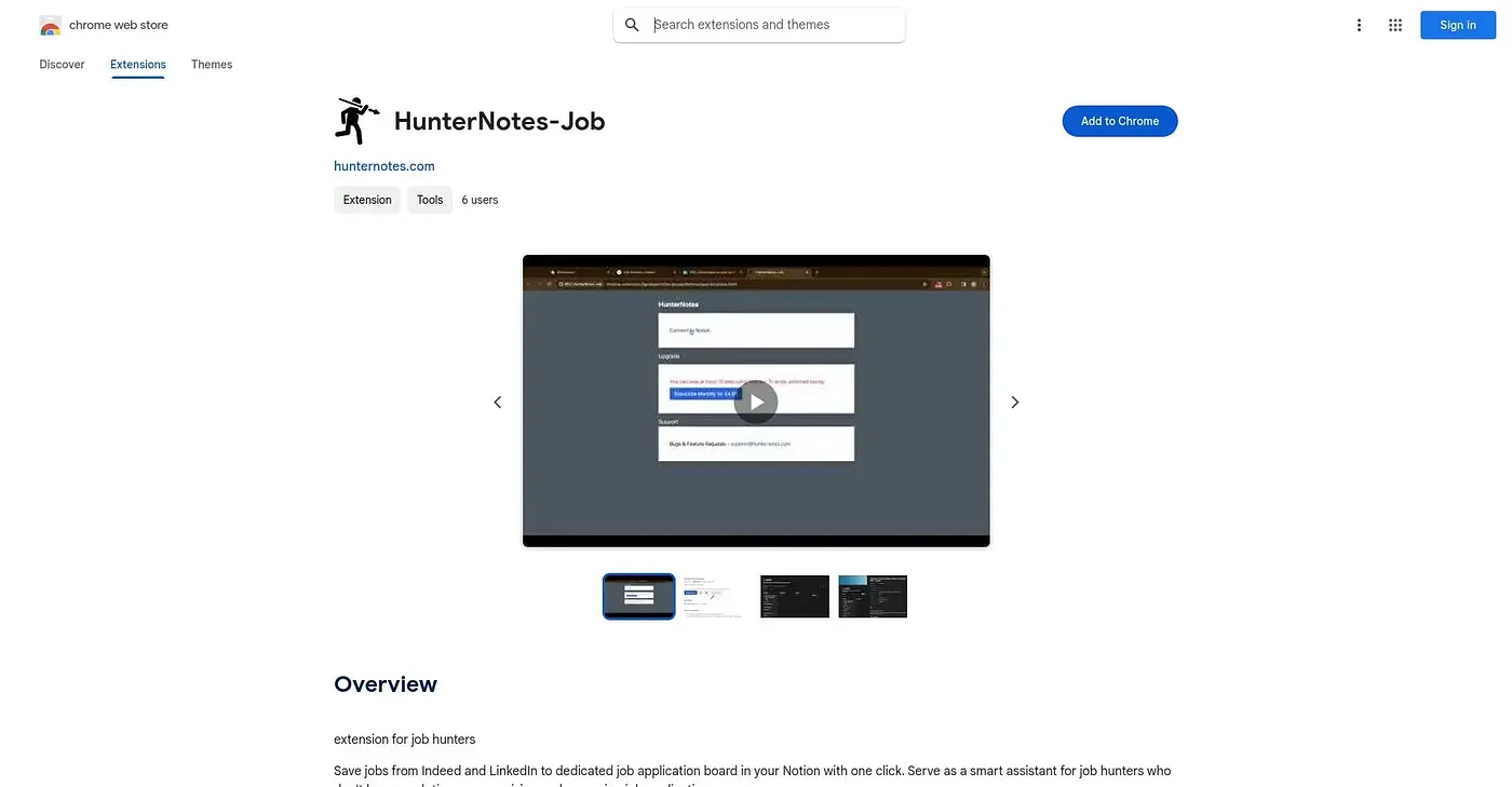 Screenshot of HunterNotes Job Chrome Extension