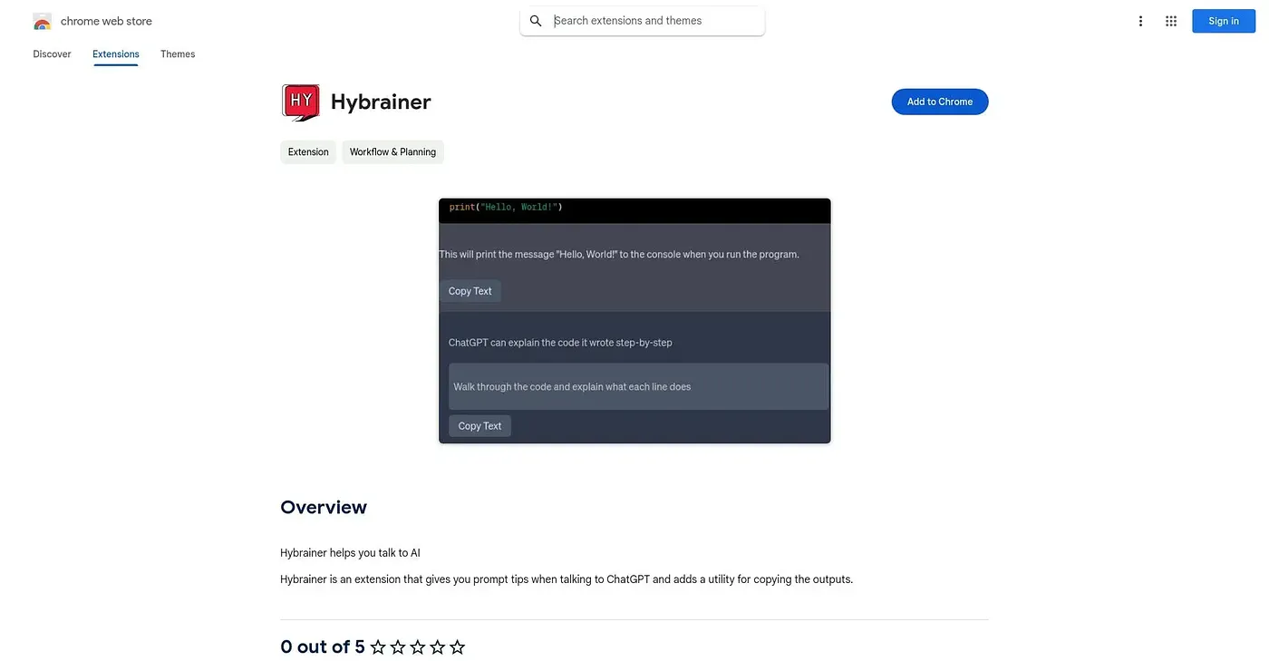 Screenshot of Hybrainer Chrome Extension