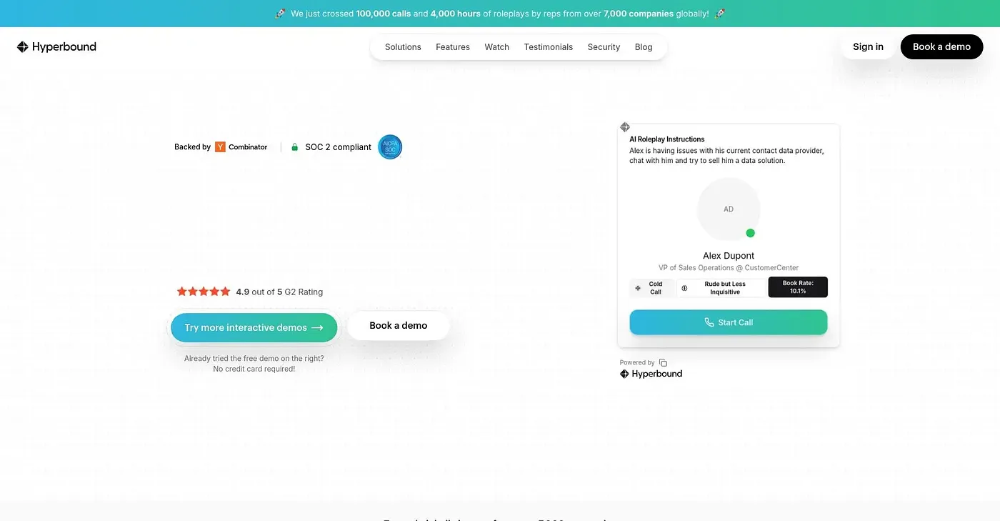 Screenshot of Hyperbound AI