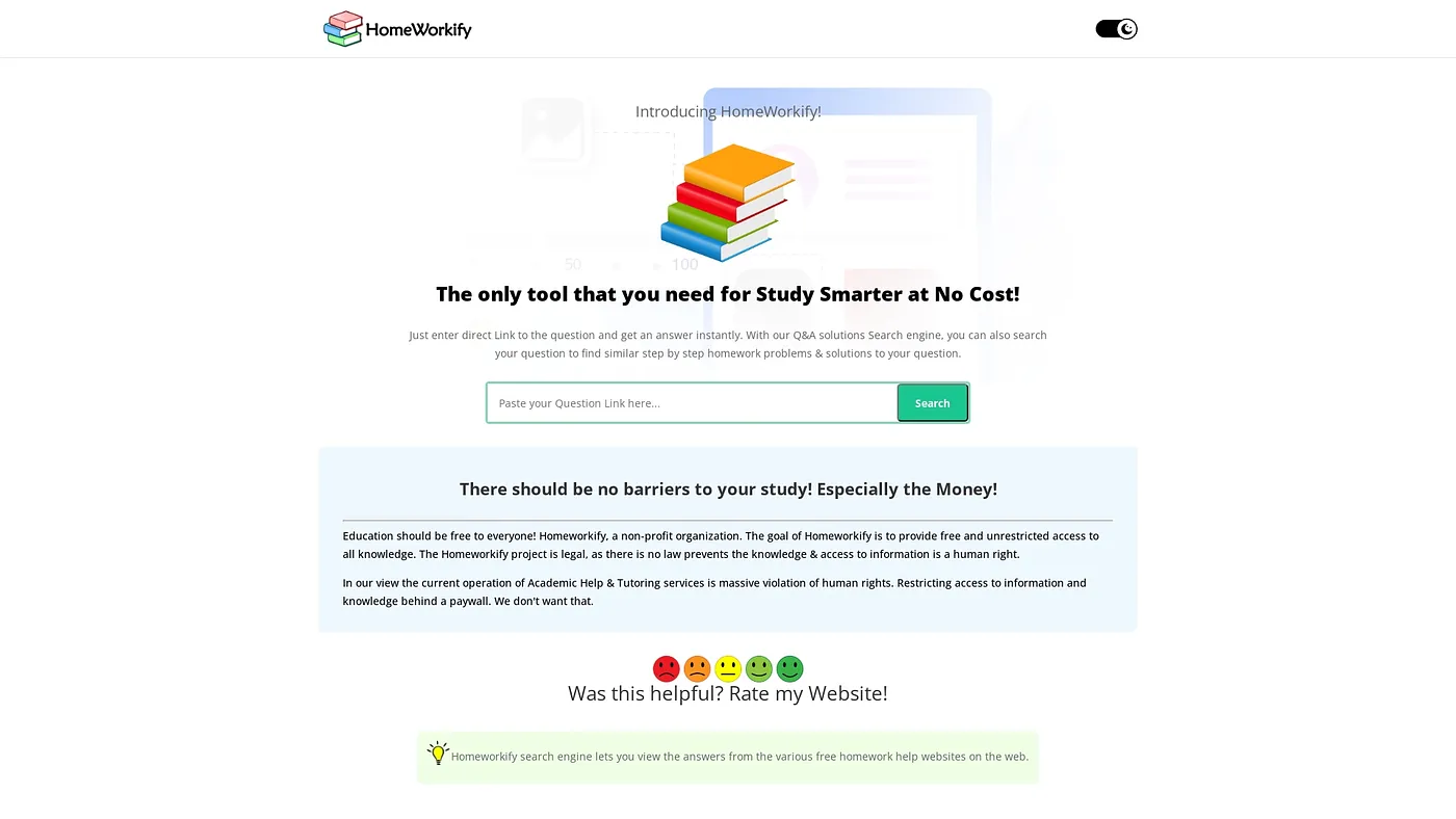 Screenshot of Homeworkify