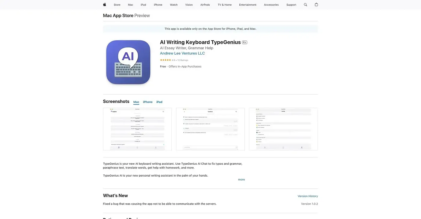Screenshot of AI Writing Keyboard TypeGenius