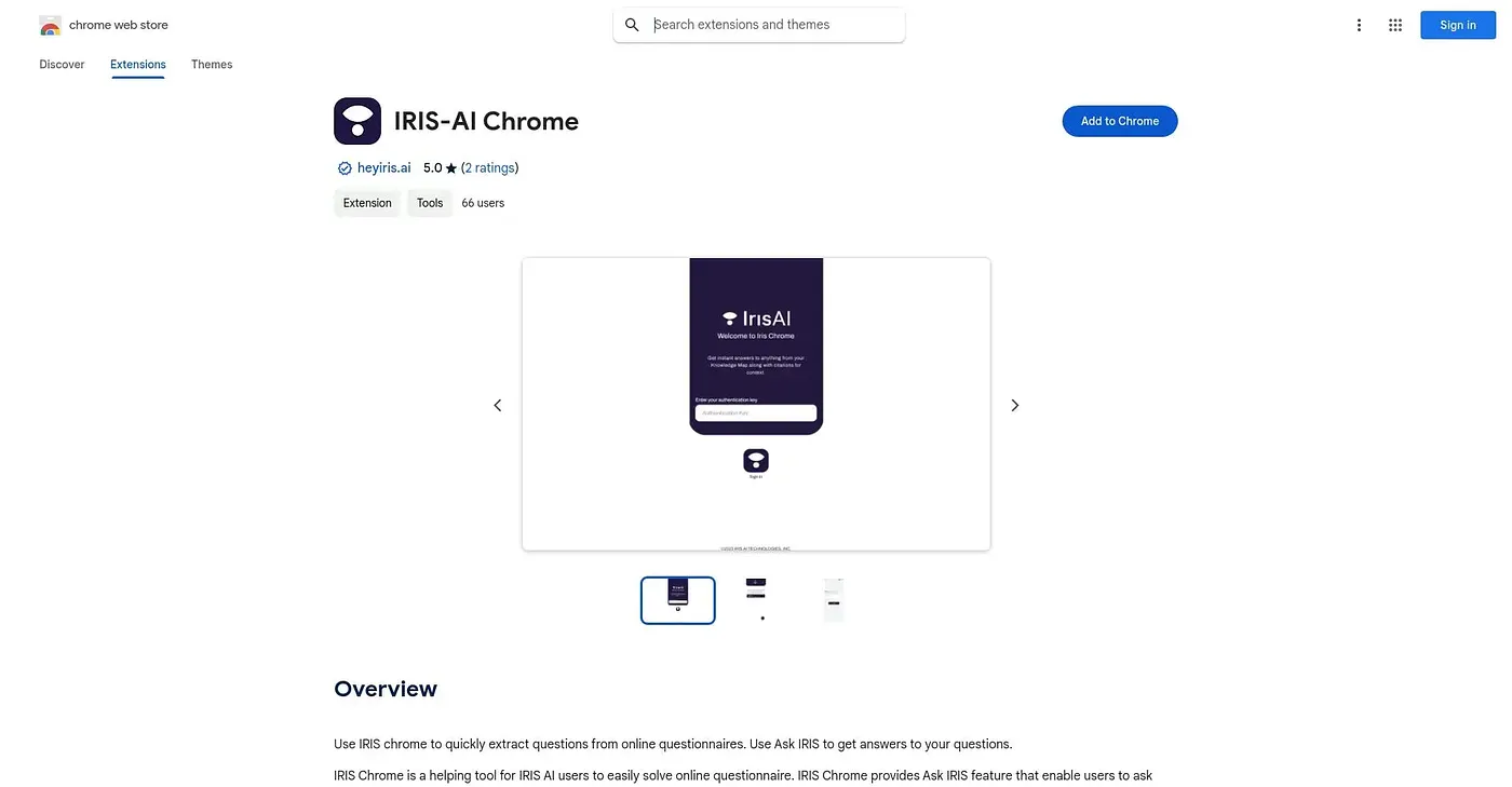 Screenshot of IRIS AI Chrome