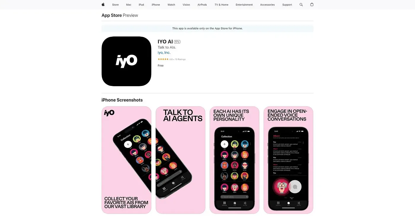 Screenshot of IYO AI