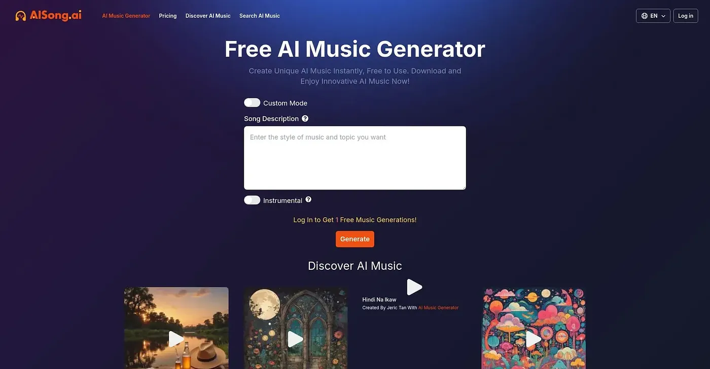 Screenshot of AI song