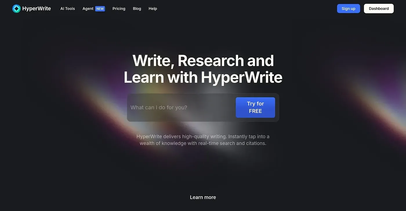 Screenshot of Hyperwrite AI