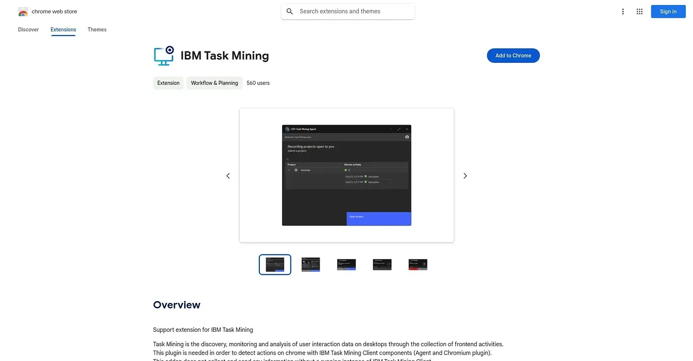 Screenshot of IBM Task Mining Extension