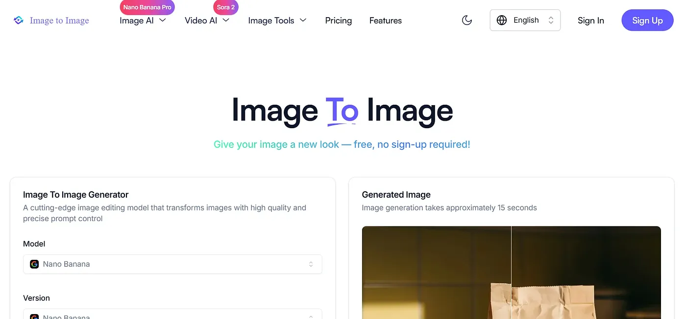 Screenshot of Image to Image AI