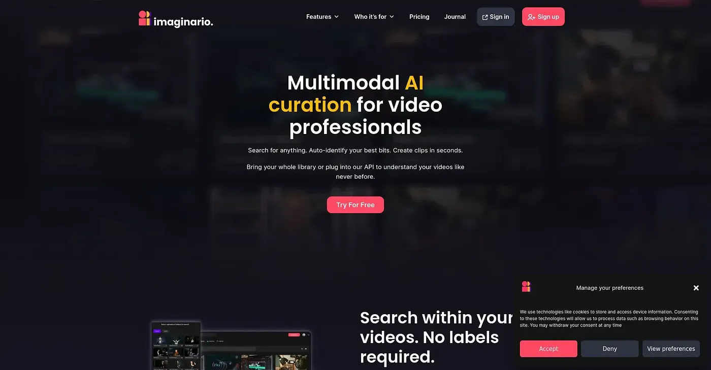 Screenshot of Imaginario AI