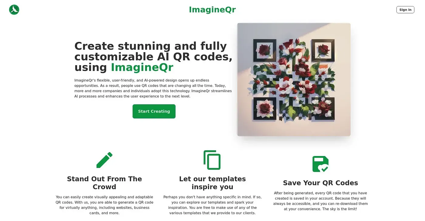 Screenshot of Imagine QR