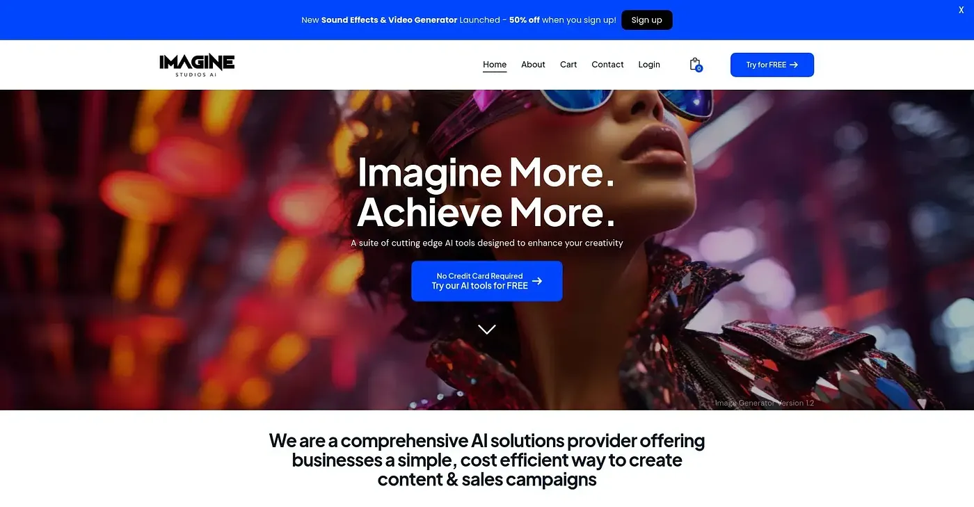 Screenshot of Imagine Studios AI