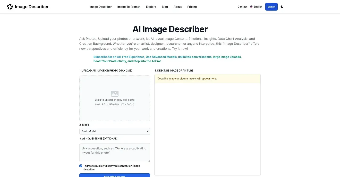 Screenshot of Image Description Generator