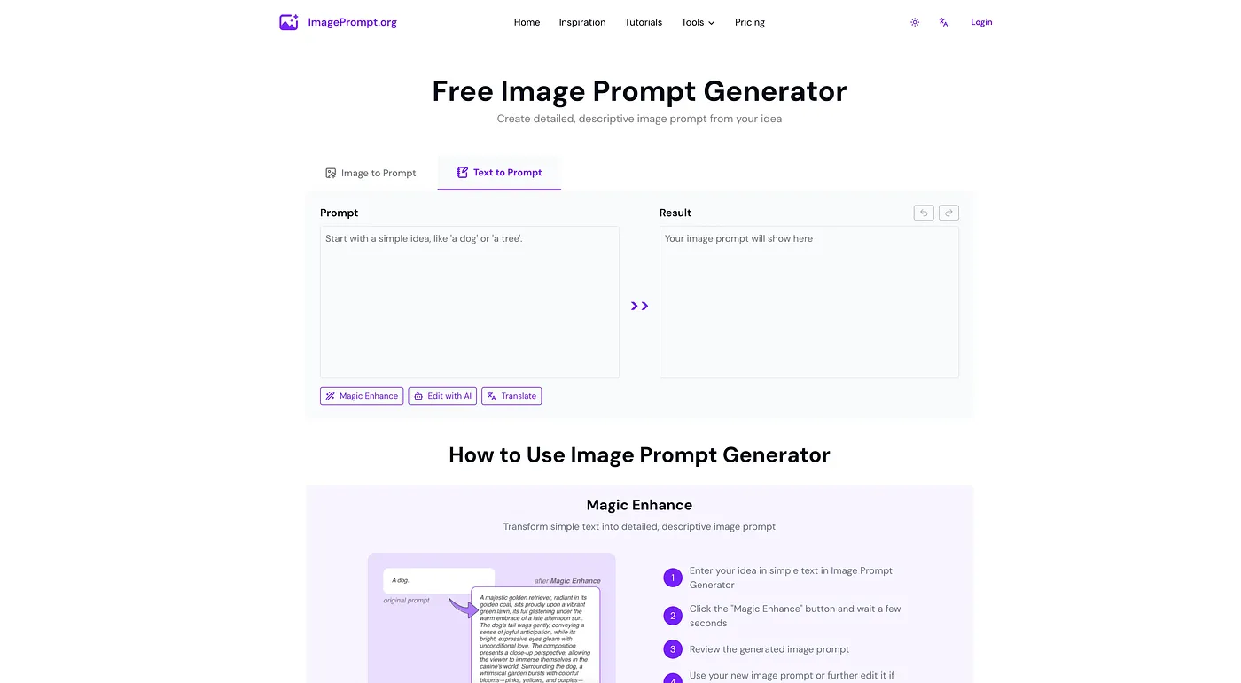 Screenshot of Image Prompt Generator
