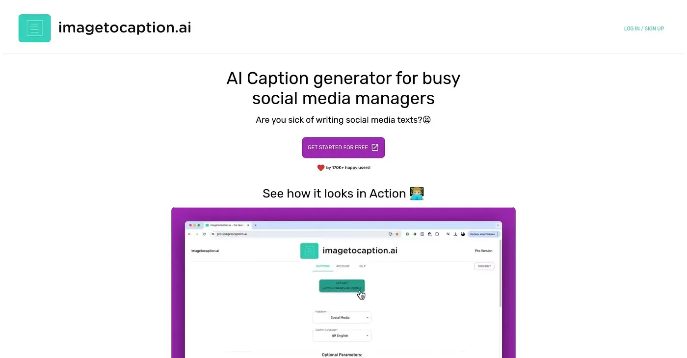 Screenshot of Image To Caption AI