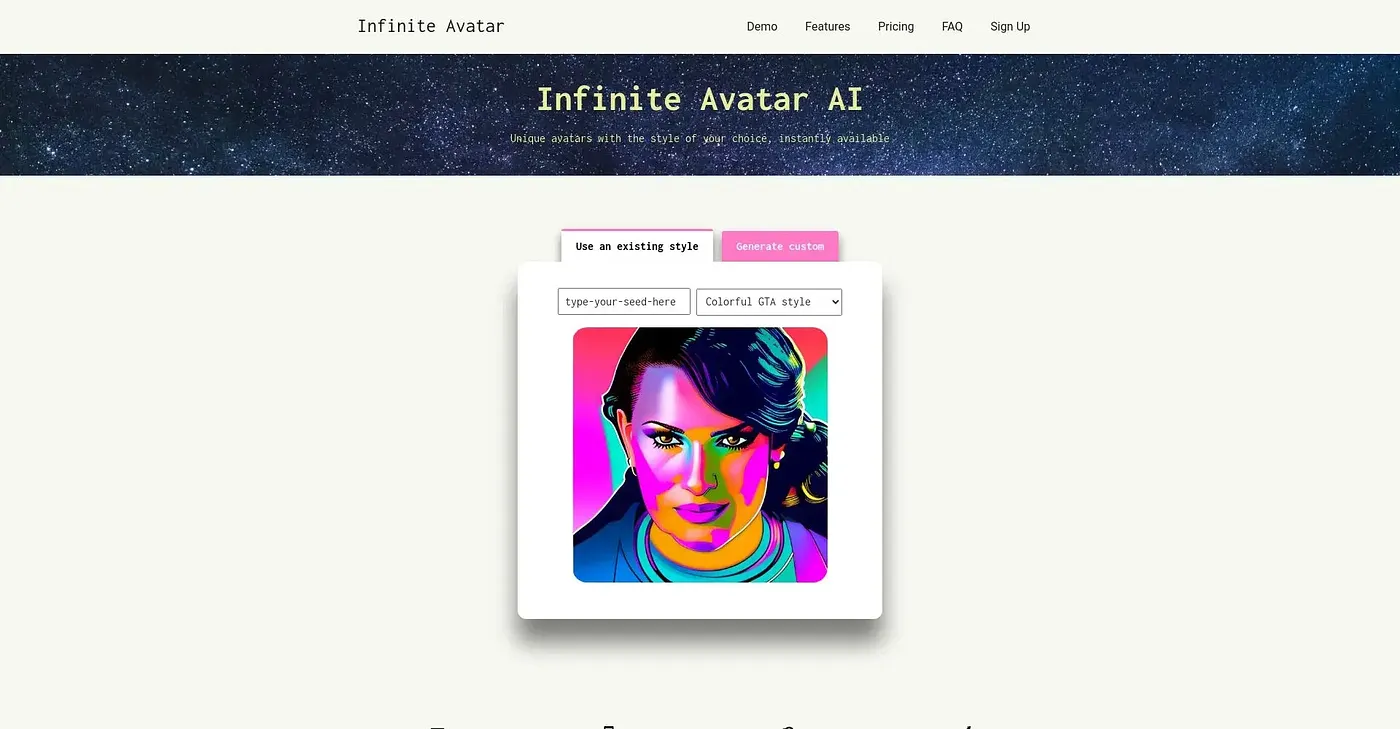 Screenshot of Infinite Avatar AI