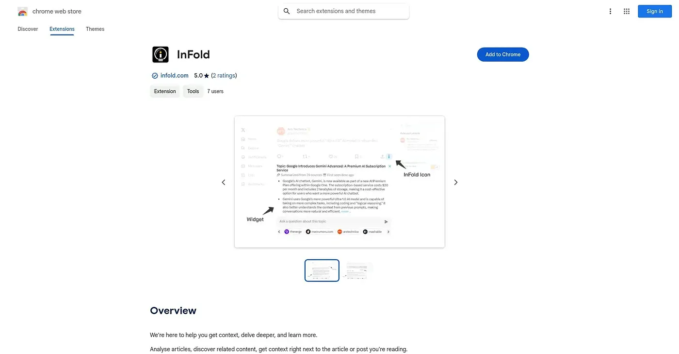 Screenshot of Infold Chrome Extension