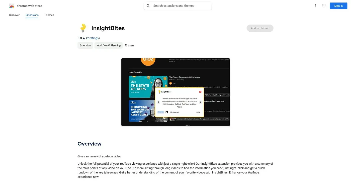 Screenshot of InsightBites Chrome Extension