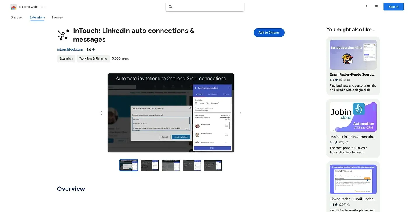 Screenshot of InTouch LinkedIn Auto Con Chrome Extension