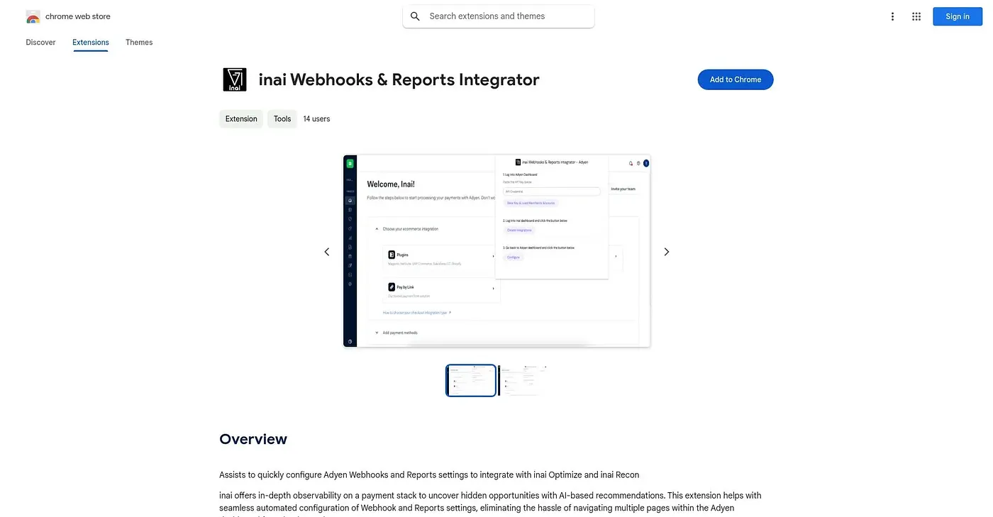 Screenshot of Inai Webhooks Reports Int Extension