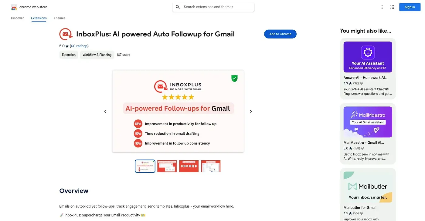 Screenshot of Inboxplus Chrome Extension