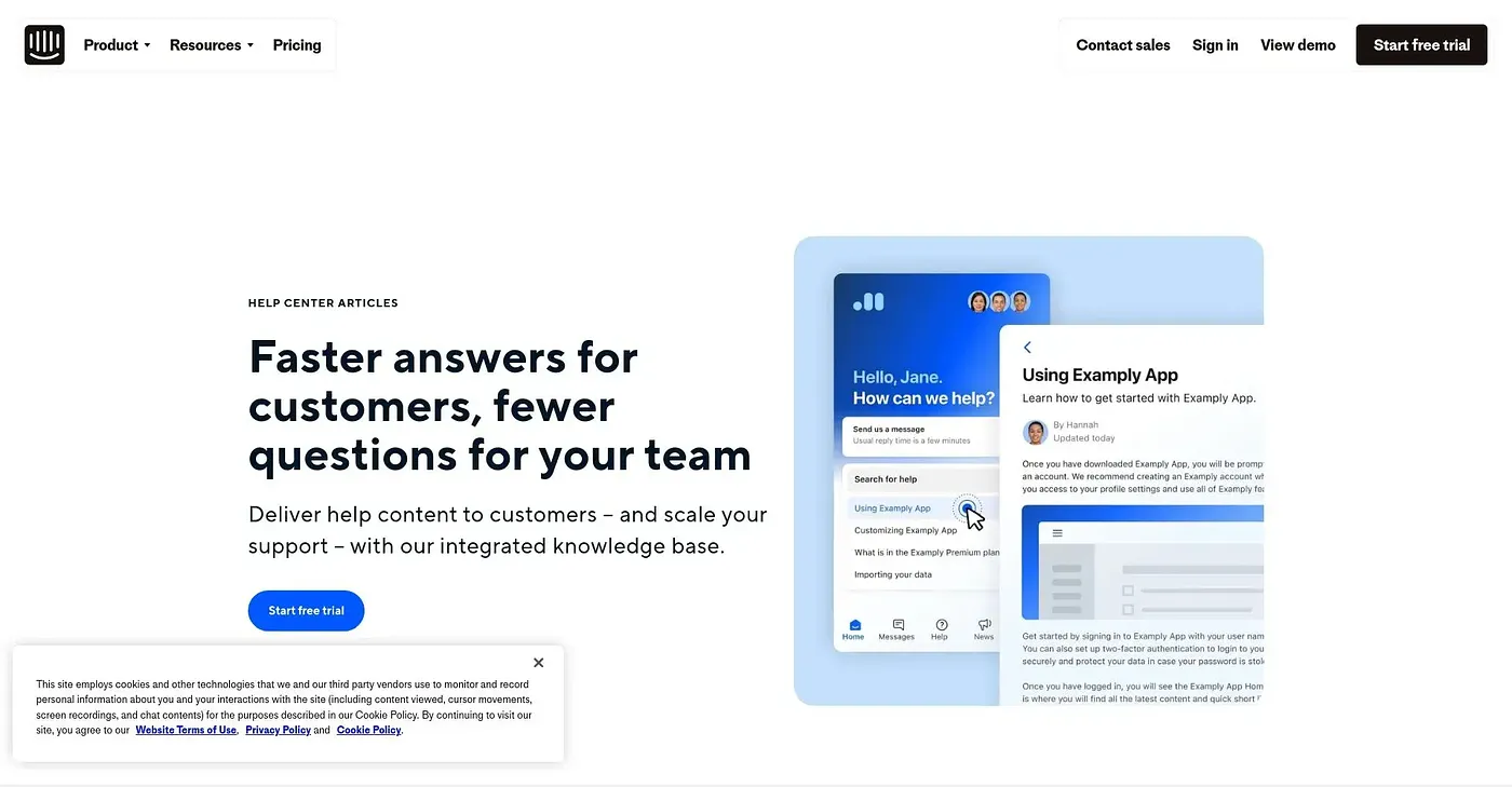 Screenshot of Intercom