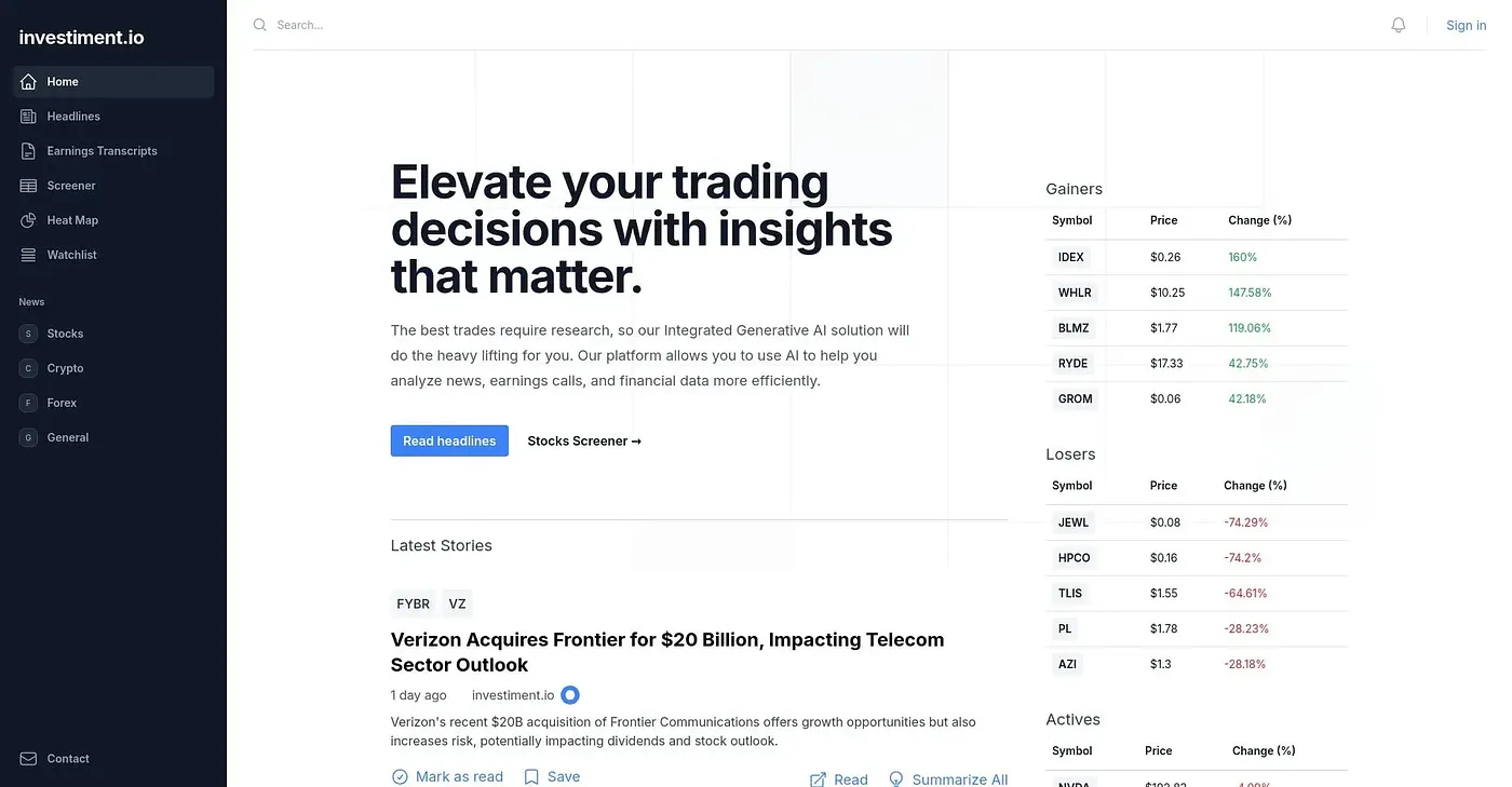 Screenshot of Investiment