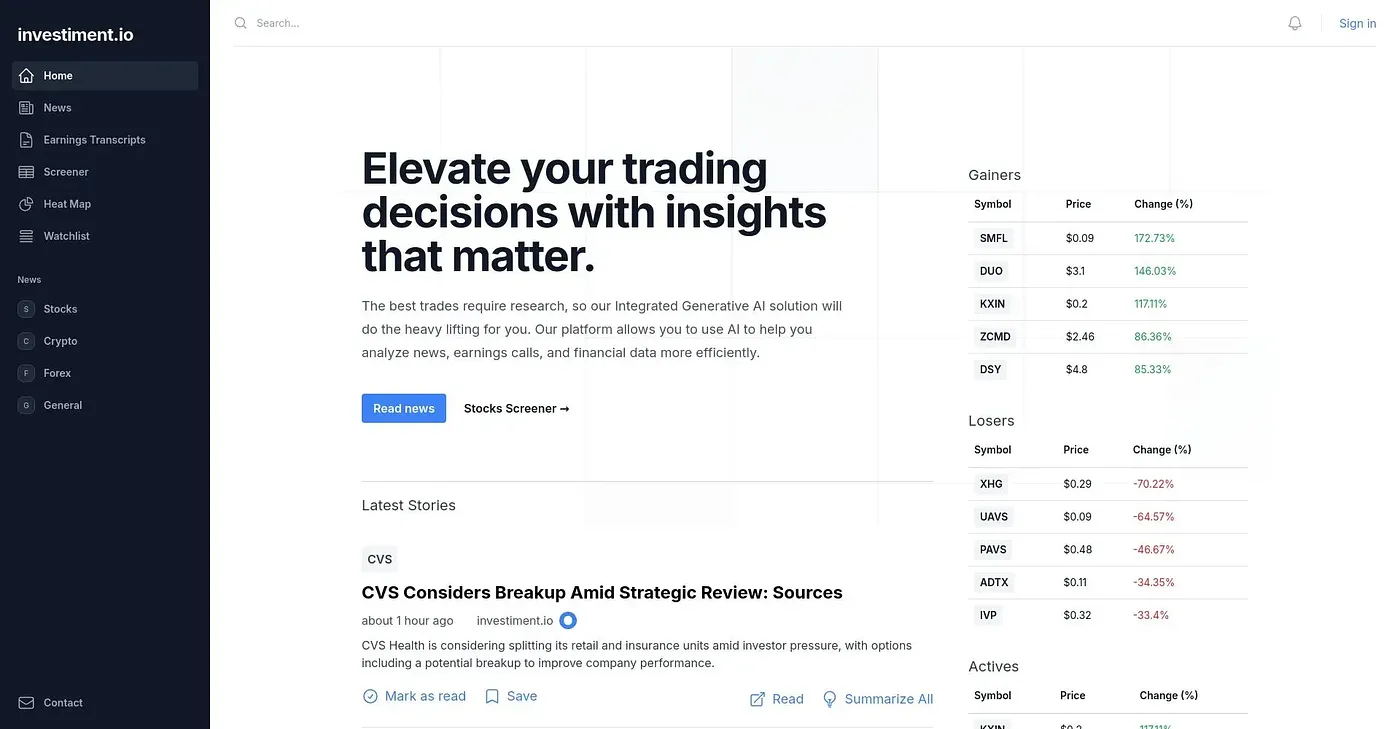 Screenshot of Investiment
