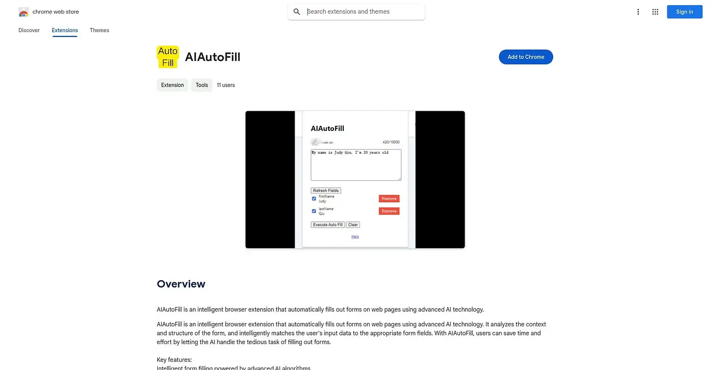 Screenshot of AIAutoFill Chrome Extension