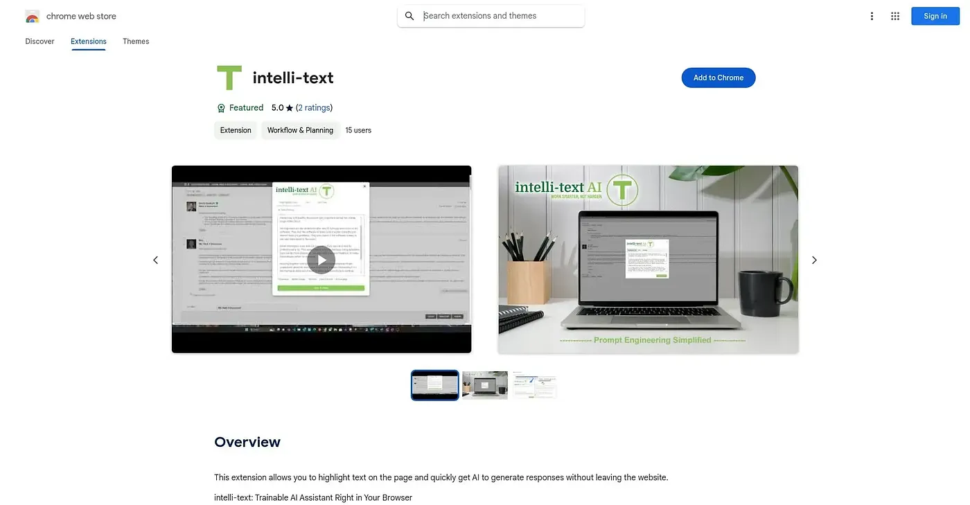 Screenshot of Intelli Text Chrome Extension